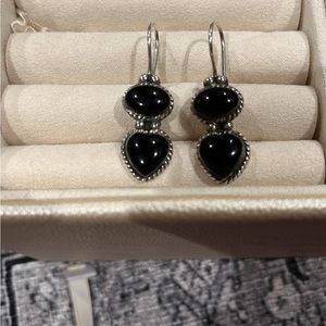 Genuine Mexican 925 Silver Heart Earrings with Black Onyx